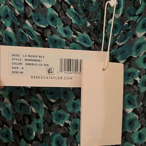 Rebecca Taylor Teal and Black Patterned Blouse - Picture 3 of 4